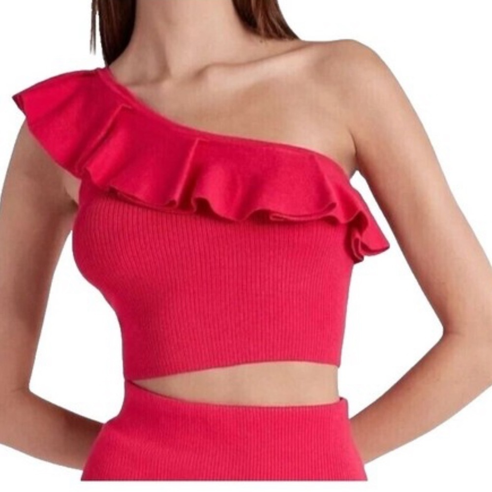 Express Women's pink red Ruffle One-Shoulder Top